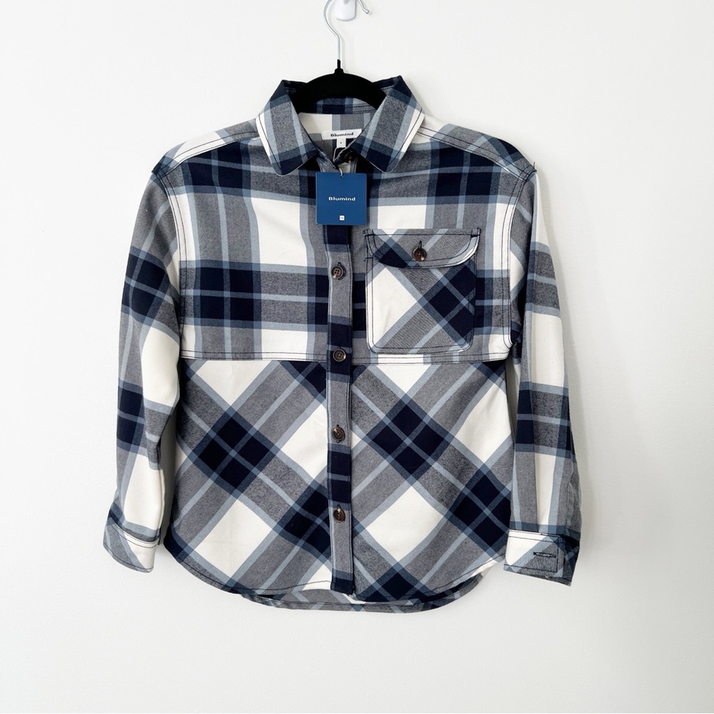 Blumind Shirt NWT Plaid Blue Grey White Flannel Kids Size 8